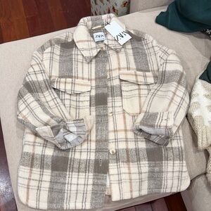 Zara Kids Checkered Jacket - Cream and Gray